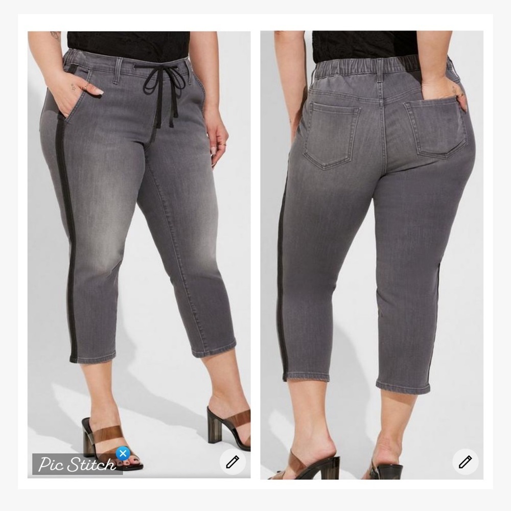 Torrid Crop Pull On Boyfriend Straight Gray/Black Tuxedo Stripe Jeans